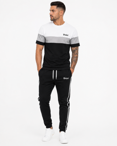 SHEIN Men’s Black & White Color Block Tracksuit Set – Short Sleeve T-Shirt and Jogger Pants
