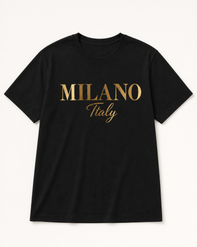 SHEIN Unisex Black Milano Italy Graphic T-Shirt