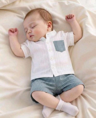 Baby Boys 2-Piece Shirt and Striped Shorts Set – Fast Delivery in 5 Days