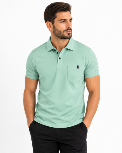 SHEIN Men’s Mint Green Polo Shirt – Short Sleeve Pocket Casual Top