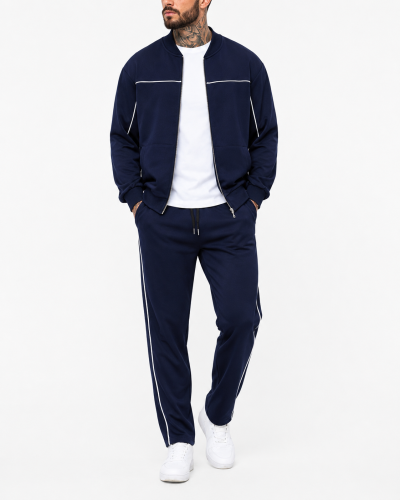 SHEIN Men’s Navy Blue Zip-Up Tracksuit Set – Jacket and Matching Pants
