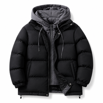 Kids Black Hooded Puffer Jacket with Fleece Lining, Warm Winter Coat