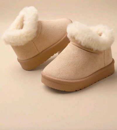 Girls Beige Fur Lined Winter Boots