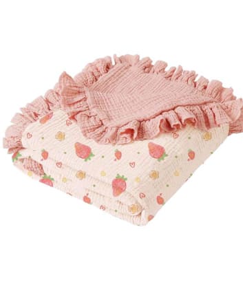 Baby Strawberry Print Blanket and Pillow Set