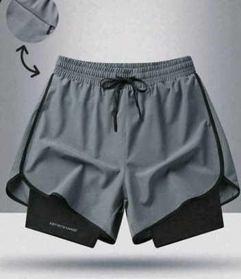 Men’s Grey 2-in-1 Sports Running Shorts