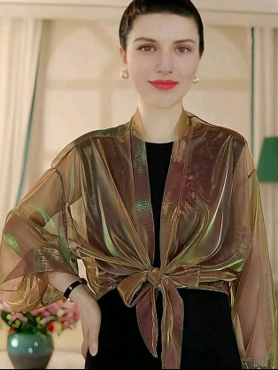 Women’s Iridescent Sheer Tie-Front Cardigan